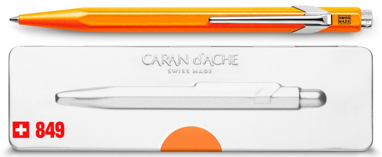 Ручка шариковая Carandache Office Popline  Orange Fluo M синие чернила подар.кор.