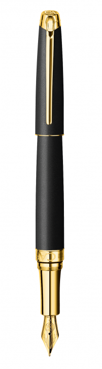 Ручка перьевая Carandache Leman Black lacquered matte GP  (F) латунь лак отделка позолота