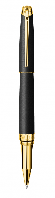 Ручка роллер Carandache Leman Black lacquered matte GP латунь лак отделка позолота