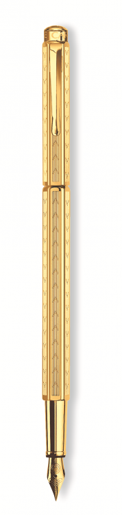 Ручка перьевая Carandache Ecridor Chevron gilded  F сталь позолоченная подар.кор.