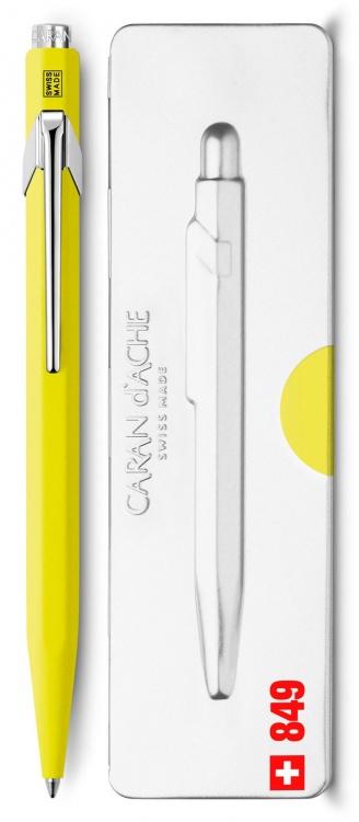 Ручка шариковая Carandache Office Popline  Yellow Fluo M синие чернила подар.кор.