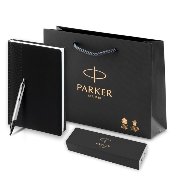 Подарочный набор: Шариковая ручка Parker PK IM MGREY BT , стержень Mblue в подарочной упаковке и Ежедневник  недатированный черный