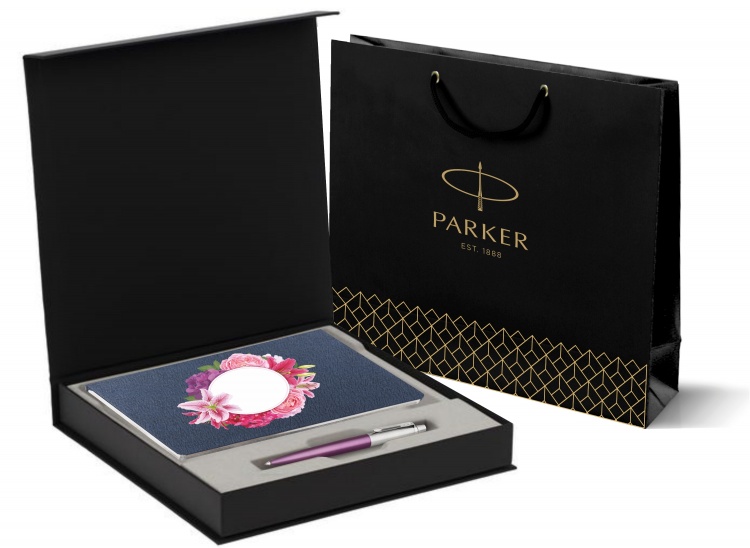 Подарочный набор: Шариковая ручка Parker Jotter Essential, Victoria Violet CT и Ежедневник  недатированный синий
