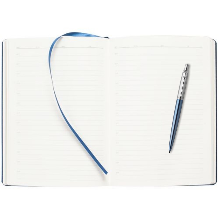 Подарочный набор: Шариковая ручка Parker Jotter Essential, Waterloo Blue CT и Ежедневник  недатированный синий