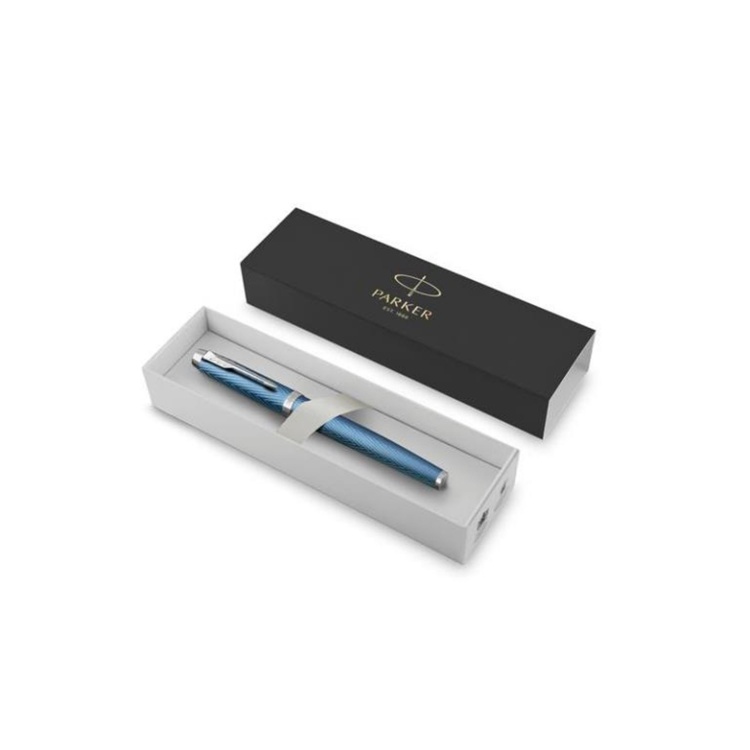 Подарочный набор: Ручка роллер Parker IM Premium T318 Blue Grey CT F черные чернила и Ежедневник недатированный, серый
