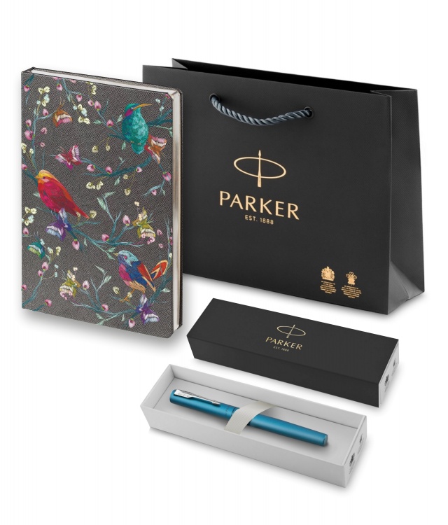 Подарочный набор: Ручка-роллер Parker Vector XL Teal CT и Ежедневник недатированный, серый