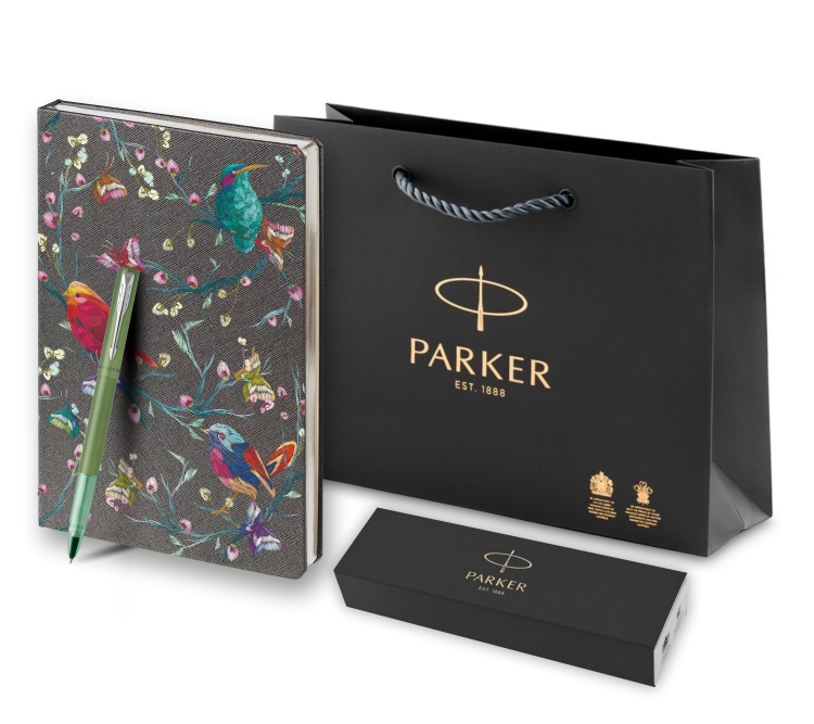 Подарочный набор: Ручка-роллер Parker Vector XL Green CT и Ежедневник недатированный, серый