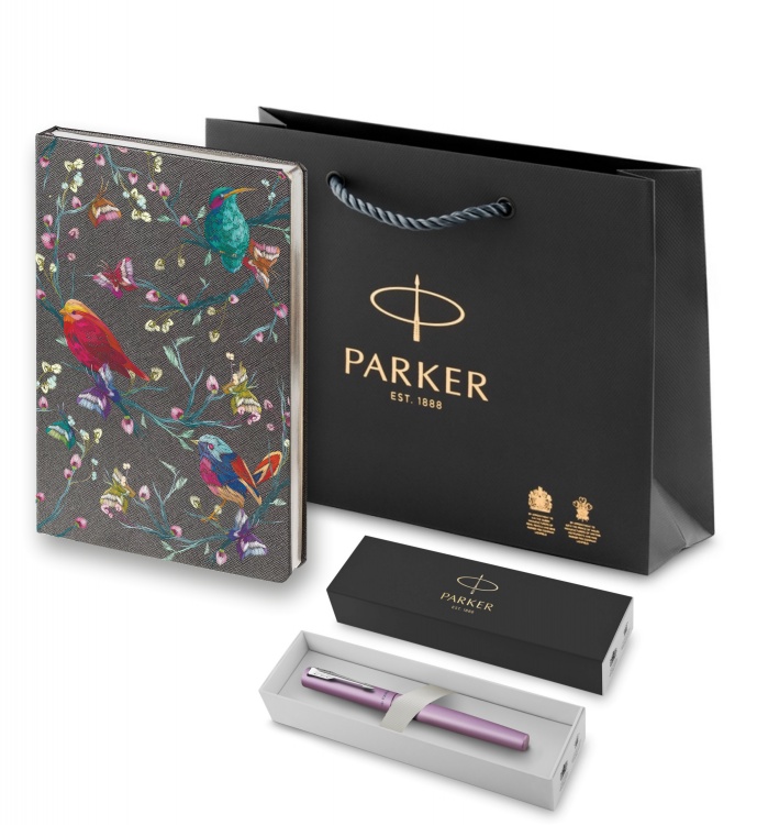 Подарочный набор: Ручка-роллер Parker Vector XL Lilac CT и Ежедневник недатированный, серый
