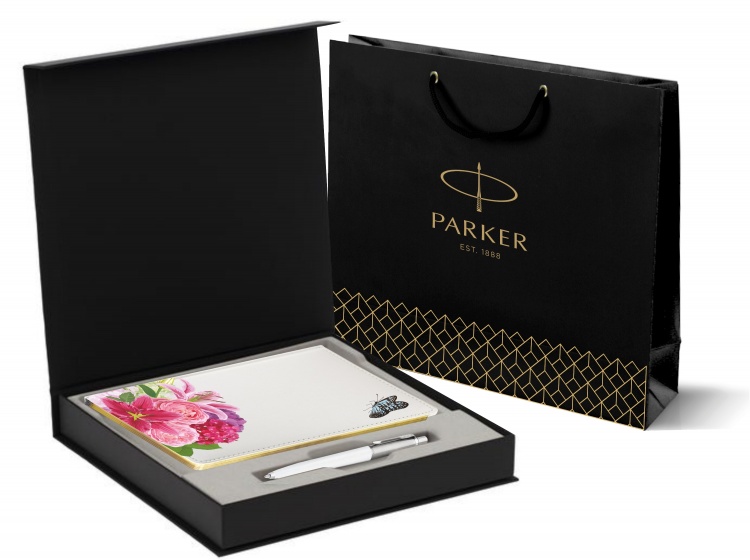 Подарочный набор: Шариковая ручка Parker Jotter K60, цвет: White и Ежедневник недатированный белый