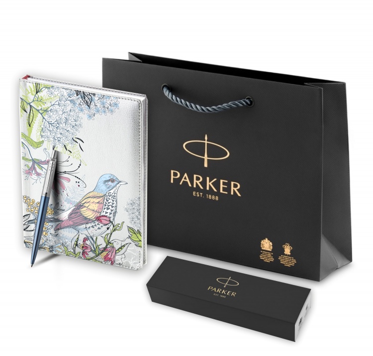 Подарочный набор: Шариковая ручка Parker Jotter Essential, Waterloo Blue CT и Ежедневник недатированный серебристый
