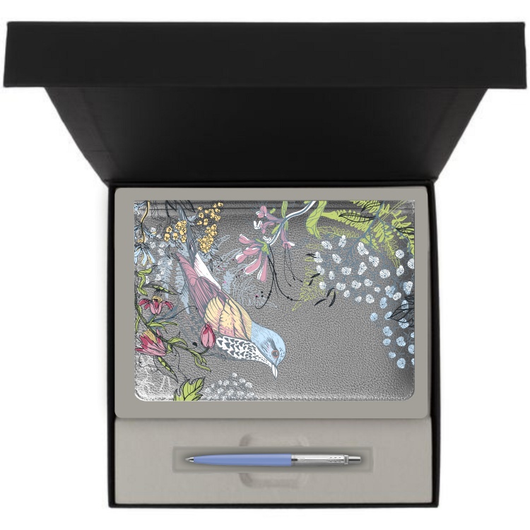 Подарочный набор: Шариковая ручка Parker Jotter, цвет Storm Blue и Ежедневник недатированный серебристый