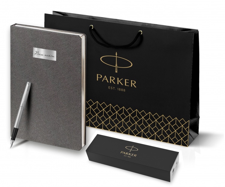 Подарочный набор: Ручка перьевая Parker Jotter Stainless Steel  и Ежедневник недатированный  серый