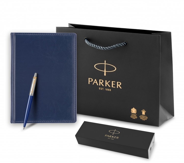 Подарочный набор: Шариковая ручка Parker Jotter K160, цвет: Blue/GT, стержень: M, цвет чернил: blue, в подарочной упаковке и Ежедневник недатированный