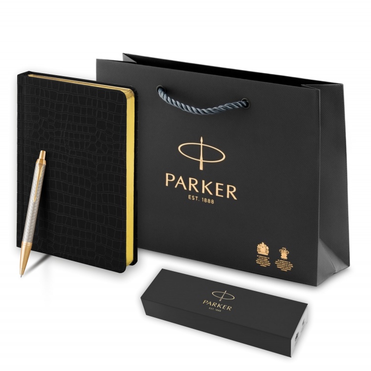 Подарочный набор:Шариковая ручка Parker IM Premium Warm Silver (grey) GT и Ежедневник недатированный А5 черный
