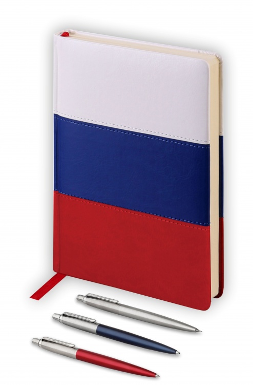 Подарочный набор Parker Jotter London Trio: гелевая ручка Red CT, шариковая ручка Blue CT, карандаш Stainless Steel CT и Ежедневник датир.триколор