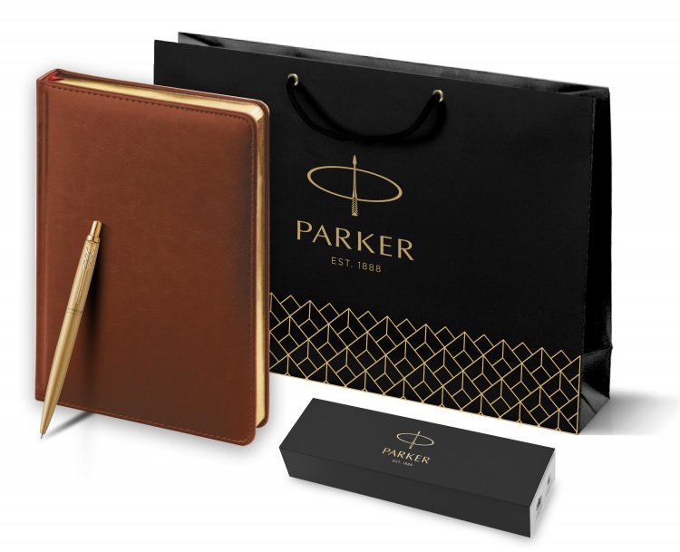 Подарочный набор: Шариковая ручка Jotter XL SE20 Monochrome в подарочной упаковке, цвет: Gold, стержень Mblue и Ежедневник коричневый недатированный