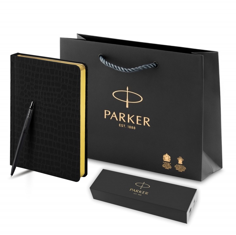 Подарочный набор: Шариковая ручка Parker  Jotter XL SE20 Monochrome в подарочной упаковке, цвет: Black, стержень: Mblue и Ежедневник недатированный А5