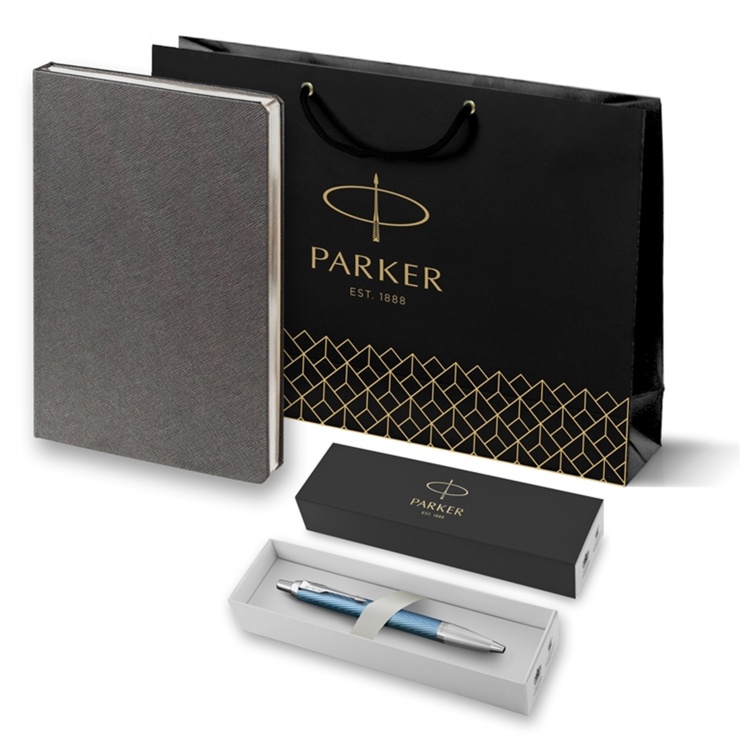 Подарочный набор: Ручка шариковая Parker IM Premium K318 Blue Grey CT, цвет чернил синий и  ежедневник серебристого цвета