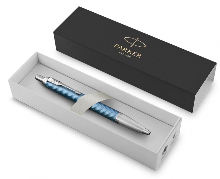 Подарочный набор: Ручка шариковая Parker IM Premium K318 Blue Grey CT, цвет чернил синий и  ежедневник серебристого цвета