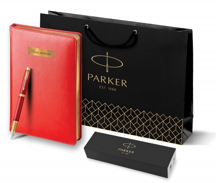 Подарочный набор: Ручка перьевая Parker IM Premium F318 Red GT, цвет чернил синий и красный недатированный ежедневник с золотым срезом