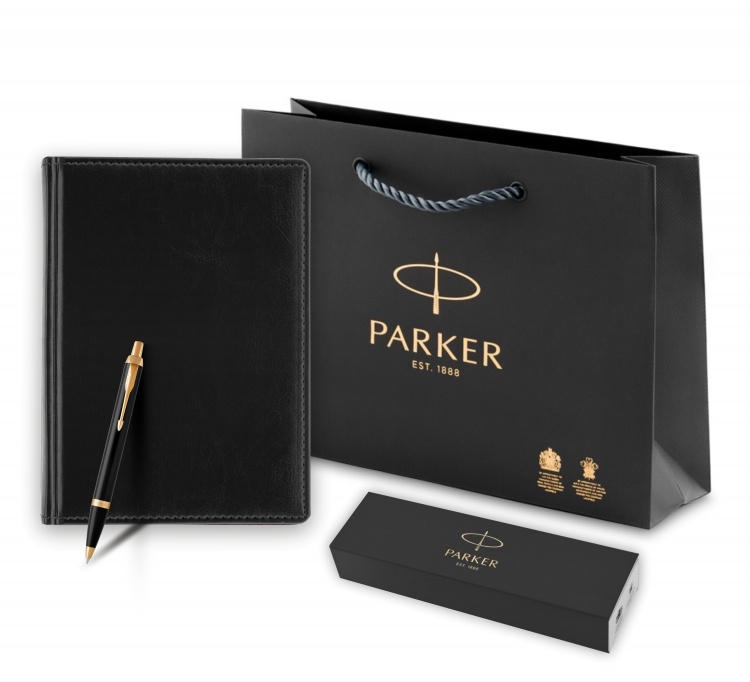 Подарочный набор: Ежедневник недатированный и Шариковая ручка Parker IM Metal, цвет: Black GT