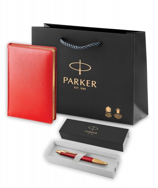 Подарочный набор: Шариковая ручка Parker IM Premium K318 Red GT, цвет чернил синий и красный ежедневник с золотым срезом