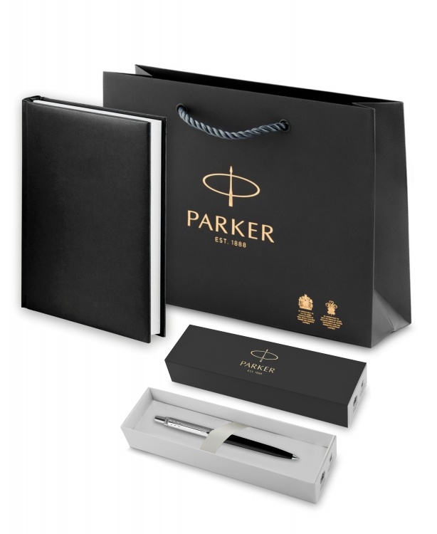 Подарочный набор: Шариковая ручка Parker Jotter K60, цвет: Black, стержень: Mblue, в подарочной упаковке и черный недатированный ежедневник