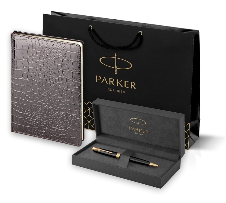 Подарочный набор Parker: шариковая ручка Parker Sonnet и ежедневник коричневого цвета с имитацией под кожу рептилии