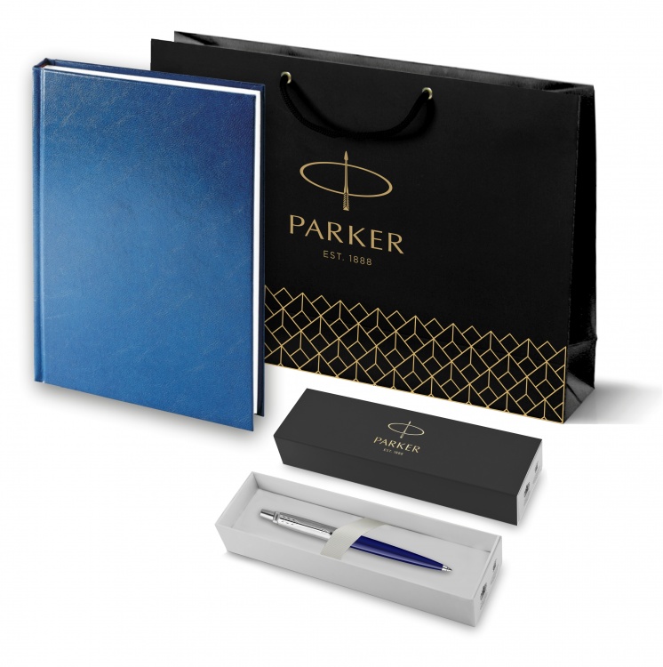 Подарочный набор: Шариковая ручка Parker Jotter K60, цвет: Blue и Ежедневник недатированный синий