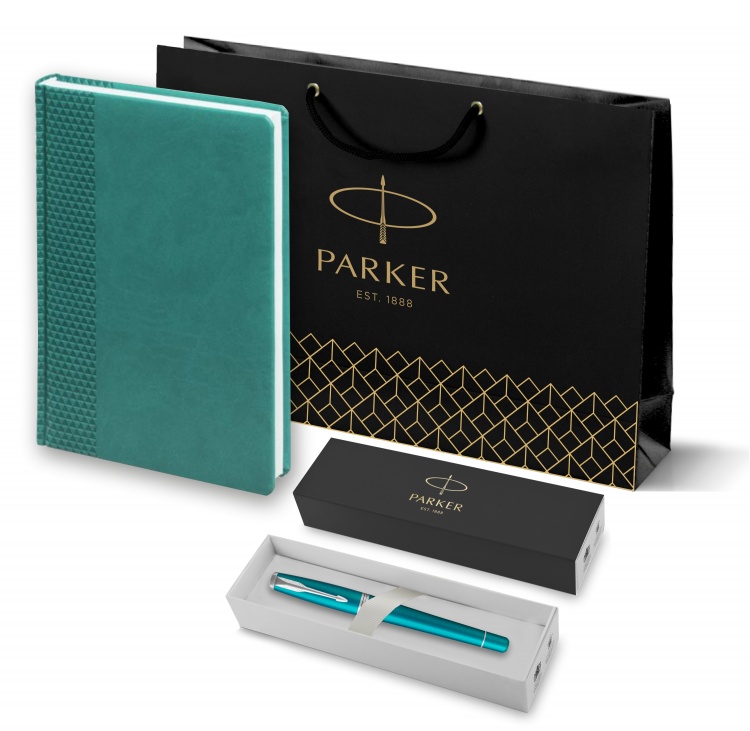 Подарочный набор: Перьевая ручка Parker Urban Vibrant Blue CT и Ежедневник бирюзовый