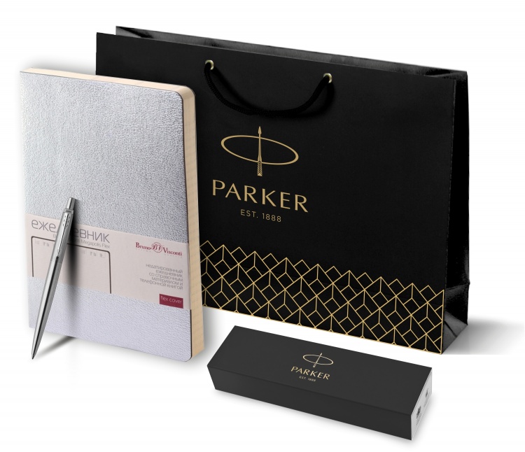 Подарочный набор: Шариковая ручка Parker Jotter Essential, St. Steel СT и Ежедневник недатированный серебристый