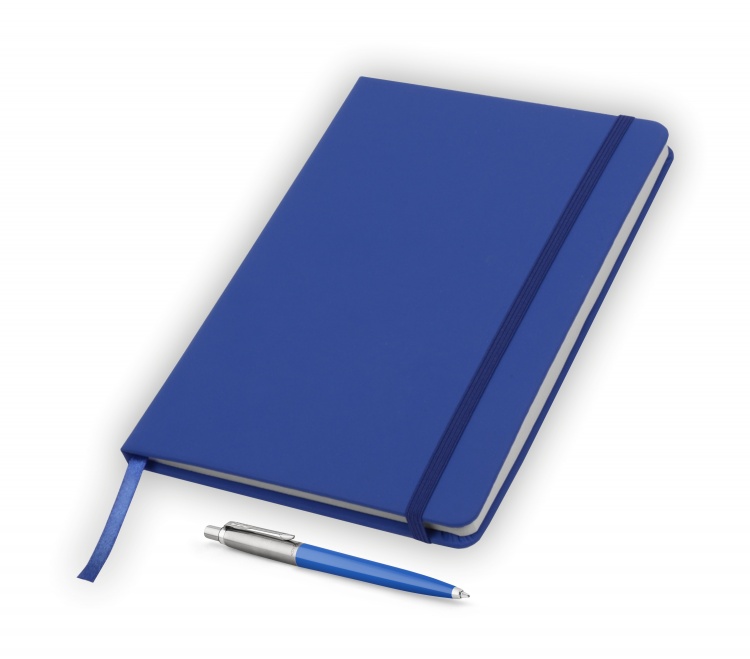 Подарочный набор: Шариковая ручка Parker Jotter ORIGINALS BLUE CT, стержень: Mblue В БЛИСТЕРЕ и блокнот ярко-синего цвета
