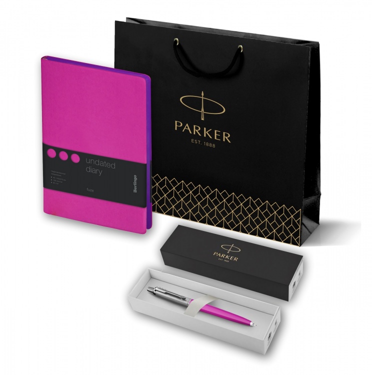 Подарочный набор: Шариковая ручка Parker Jotter, цвет MAGENTA и Ежедневник недатир., цветной срез, фуксия