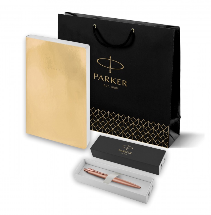 Подарочный набор: Шариковая ручка Parker Jotter XL SE20 Monochrome Pink Gold и Ежедневник недатир. Golden mirror