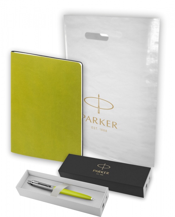 Подарочный набор: Шариковая ручка Parker Jotter, цвет LIME GREEN и Блокнот , светло-зеленый