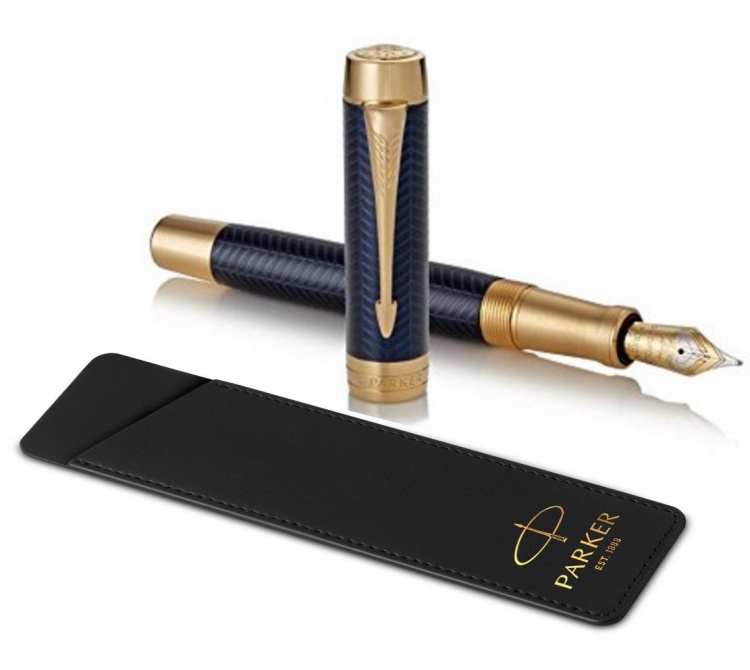 Перьевая ручка  и чехол из Parker Duofold Prestige Centennial, Blue Chevron GT Foutain Pen Medium, перо:M , цвет чернил: black, в подарочной упаковке.