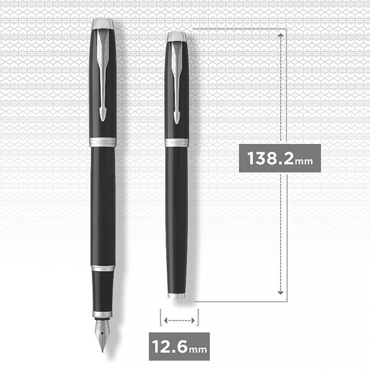 Перьевая ручка Parker IM Metal Black CT (глянцевый черный лак), перо: F/M, цвет чернил: blue, в подарочной упаковке.