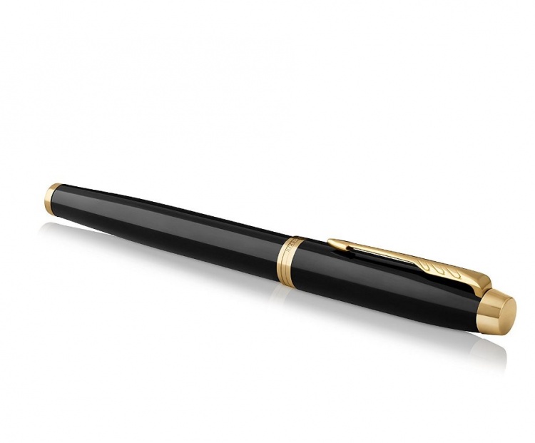Перьевая ручка Parker IM Metal Black GT  (глянцевый черный лак), перо: F/M, цвет чернил: blue, в подарочной упаковке.