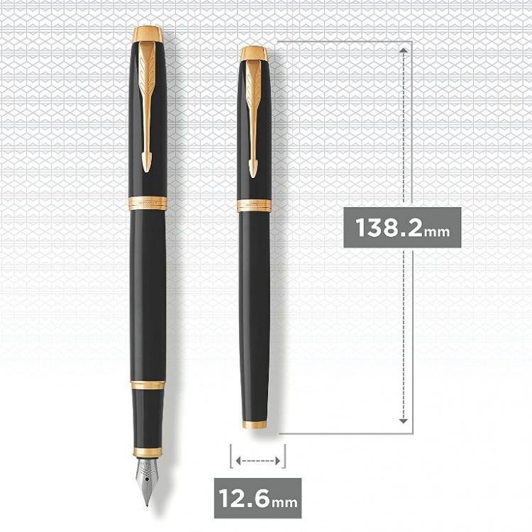 Перьевая ручка Parker IM Metal Black GT  (глянцевый черный лак), перо: F/M, цвет чернил: blue, в подарочной упаковке.