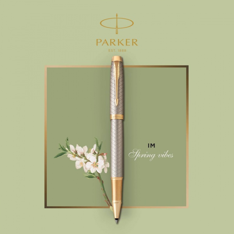 Ручка роллер Parker IM Premium Warm Silver (grey)  GT, стержень: F, цвет чернил: black, в подарочной упаковке.