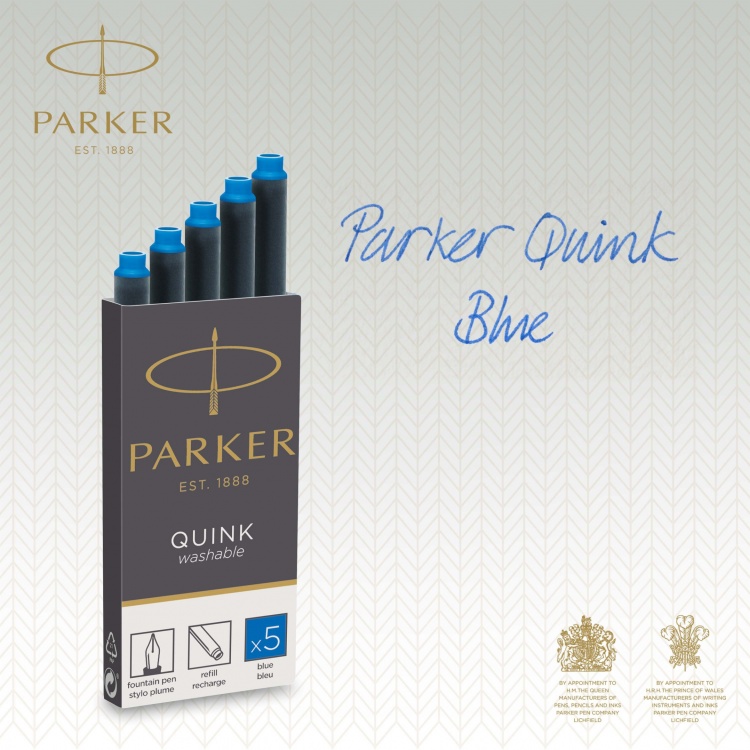 Картридж с смываемыми чернилами для перьевой ручки Parker "Cartridge Quink", Washable Blue, упаковка из 5 шт. в блистере