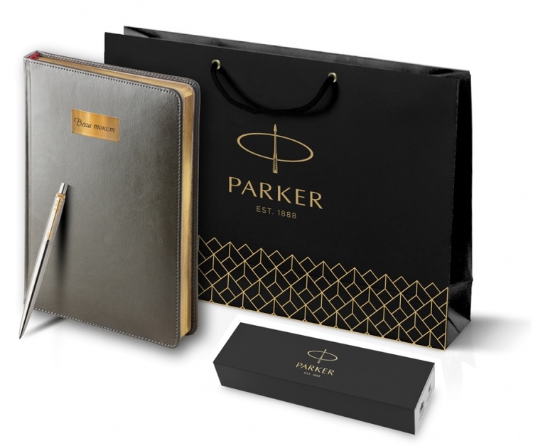 Подарочный набор: Ежедневник серый  и Шариковая ручка Parker Jotter Essential, St. Steel GT