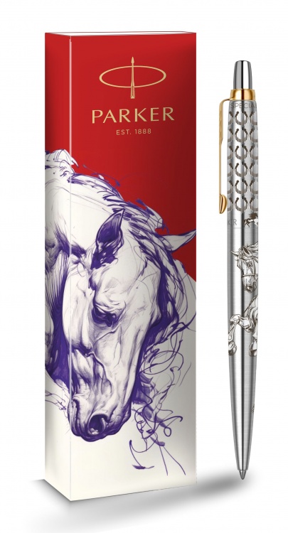 Подарочный набор: Шариковая ручка Parker Jotter Horse Special Edition в подарочной коробке и ежедневник недатированный черный с золотым срезом