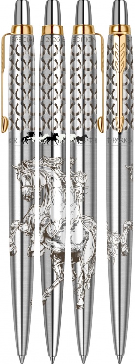 Подарочный набор: Шариковая ручка Parker Jotter Horse Special Edition в подарочной коробке и ежедневник недатированный черный с золотым срезом