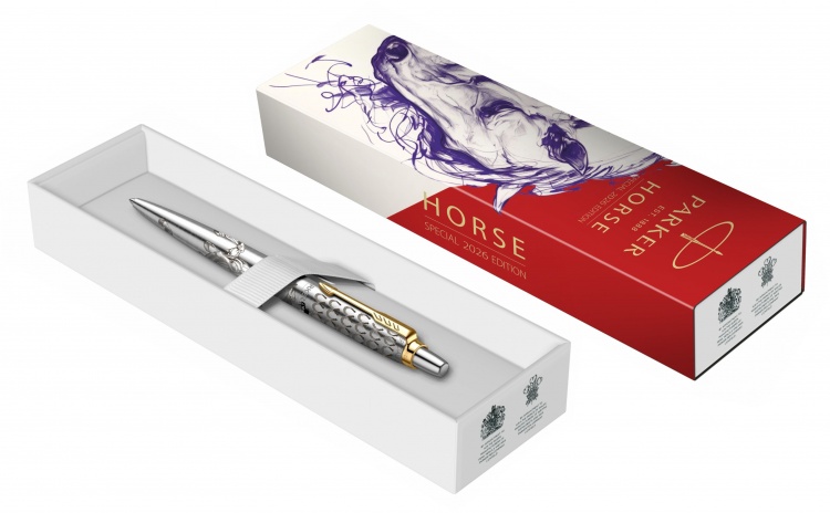 Подарочный набор: Шариковая ручка Parker Jotter Horse Special Edition в подарочной коробке и ежедневник недатированный черный с золотым срезом