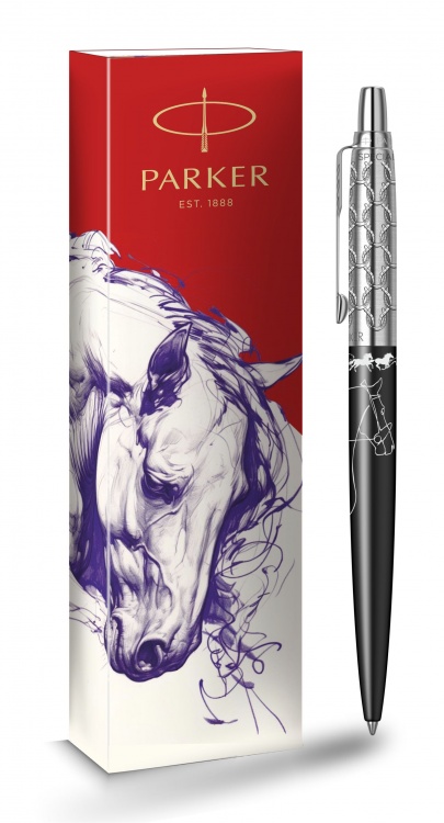 Шариковая ручка Parker Jotter Horse Special Editionl Black CT, стержень: M, цвет чернил : blue в подарочной коробке