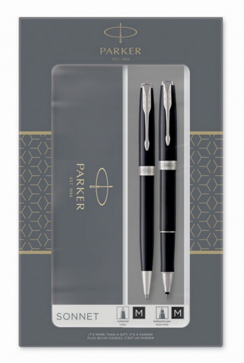 Набор из двух ручек  Parker SONNET BLACK CT ручка роллер и шариковая ручка