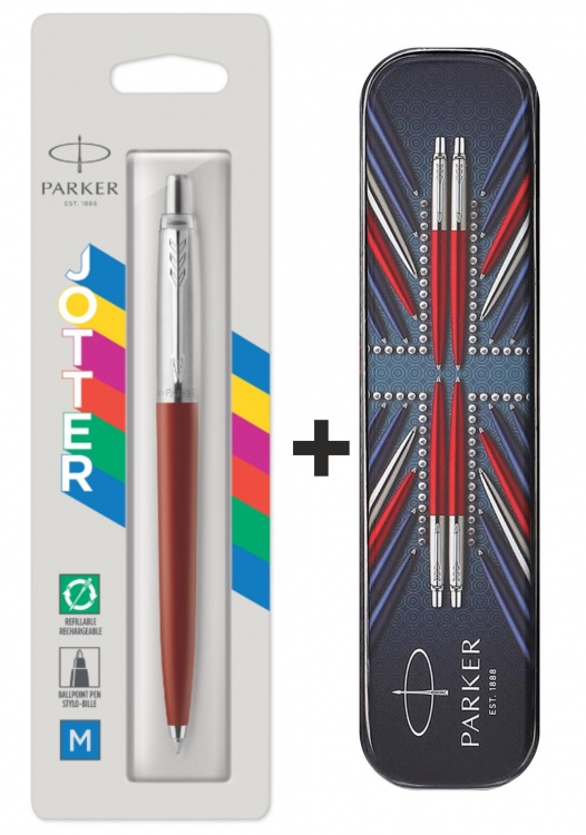 Шариковая ручка Parker Jotter Originals K60 Red CT стержень:M, цвет чернил: blue. в БЛИСТЕРЕ