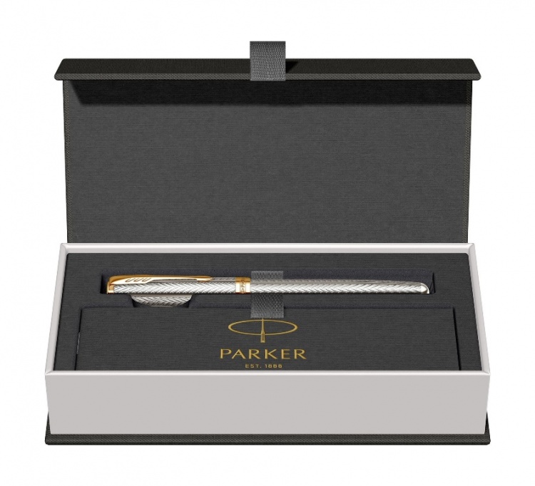 Ручка перьевая Parker Sonnet Royal Fougere SE19, Chiselled Silver GT, перо: F, цвет чернил: Black, в подарочной упаковке.