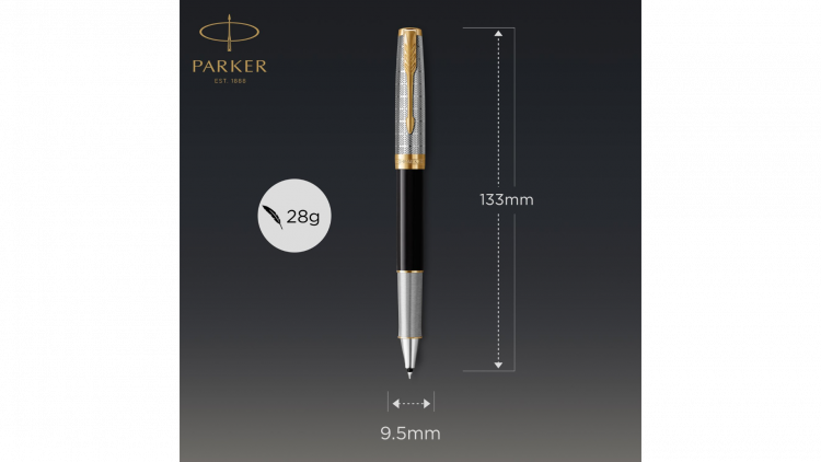 Ручка-роллер Parker Sonnet Premium Refresh BLACK GT, стержень: F, цвет чернил: black, в подарочной упаковке